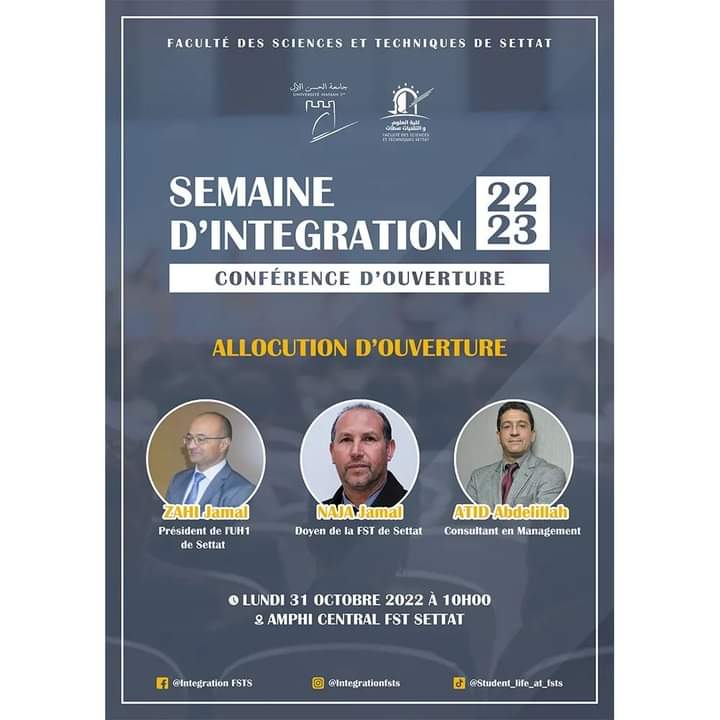 Semaine d’intégration 2022/2023 « FST de Settat : Un écosystème d’innovation.»