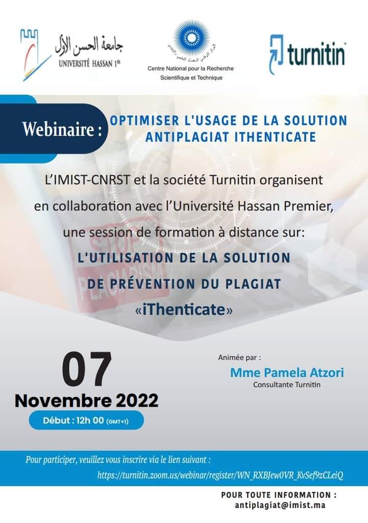 Formation à distance sur : L’utilisation de la solution antiplagiat « ITHENTICATE »