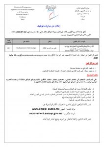 Avis pour le recrutement d’un technicien troisième grade en Développement informatique – Session 16 Juillet 2025