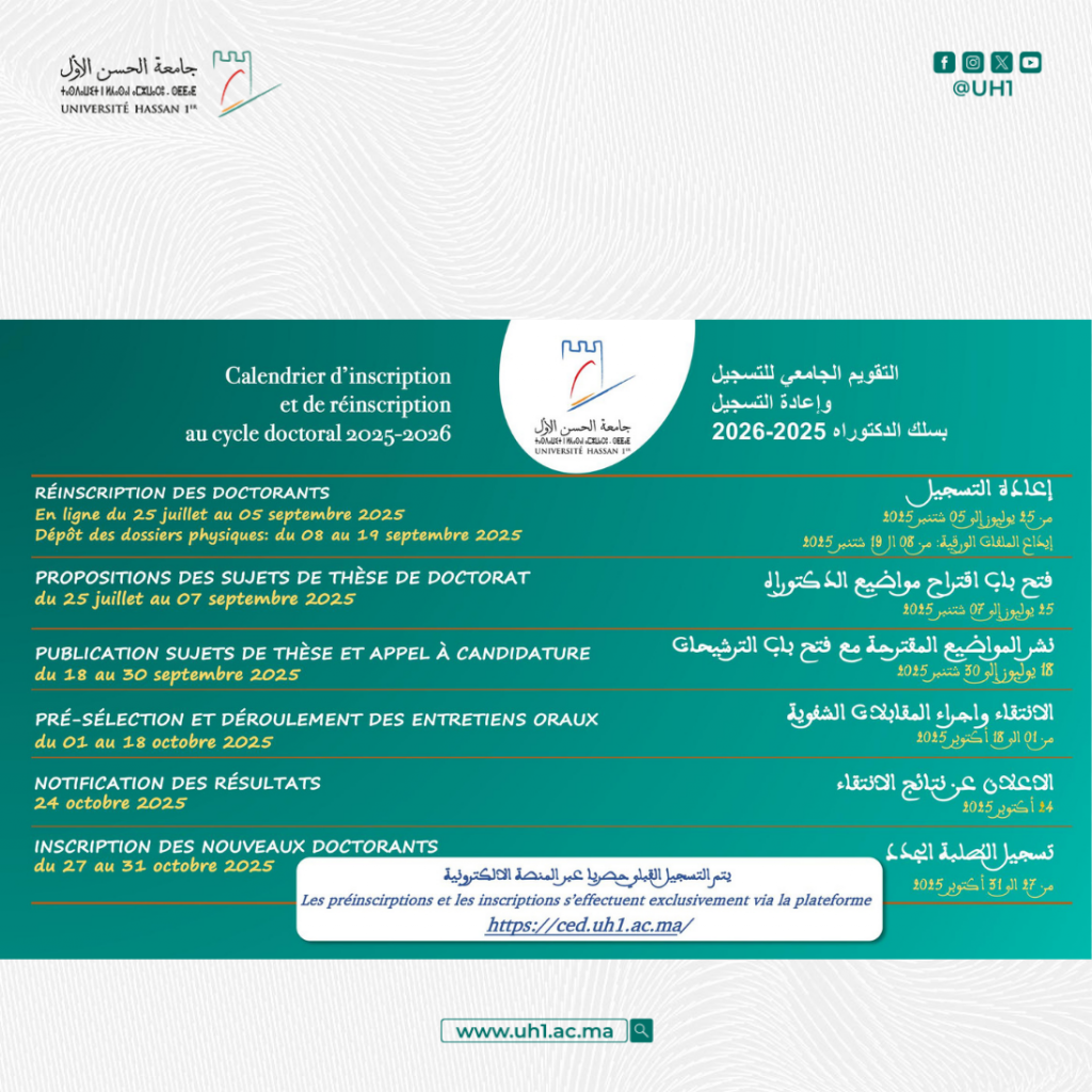 Calendrier d’inscription et de réinscription au cycle doctoral- UH1