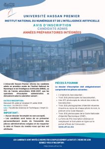 AVIS D&rsquo;INSCRIPTION | Candidats admis en première année de l’Institut National du Numérique et de l’Intelligence Artificielle (INNIA)